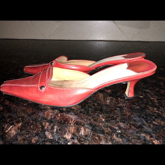 Nine West Red Leather Slip On Heels - Picture 3 of 5
